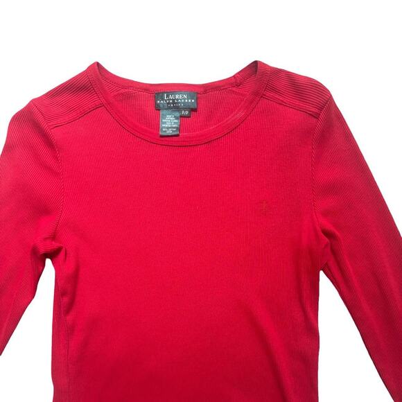 Y2K VTG. RALPH LAUREN RED RIBBED‎ SHIRT SMALL/petite - Picture 3 of 6